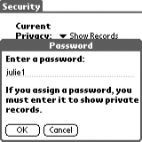 Entering a password in the Security application Password dialog box