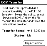 The ROM Transfer application on the handheld