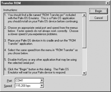 The Transfer ROM dialog box on Windows