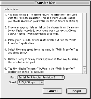 The Transfer ROM dialog box on Mac OS