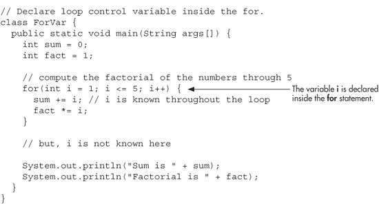 Declaring Loop Control Variables Inside The For Loop - Java, A Beginner'S Guide, 5Th Edition, 5Th Edition [Book]