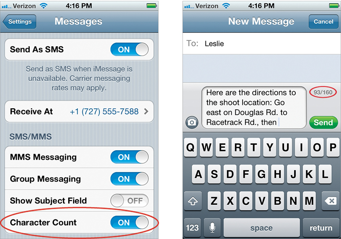iPhone 101: enabling the character counter for SMS messages on iPhone