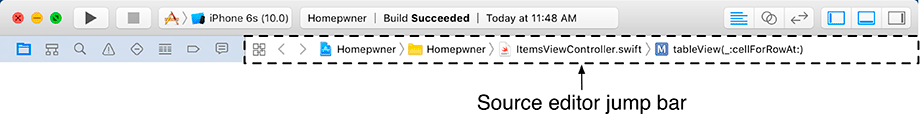 Screenshot shows the source editor jump bar in Xcode.