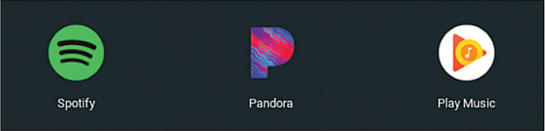 The music streaming services like Spotify, Pandora, and Play music with their related icons are shown.