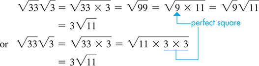 An illustration depicts two methods to multiply the monomial radical, radical 33 radical 3.