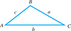 Triangle Ay B C with sides ay, b, and c opposite angles Ay, B, and C, respectively.