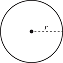 A circle with radius r from center to boundary.