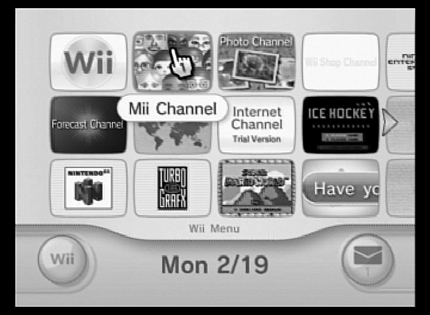 The main screen of the Wii.