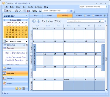 Figure 15-1: The monthly Calendar view in Outlook.
