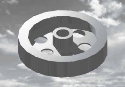 This cog has been rendered with shadows and a background of clouds.