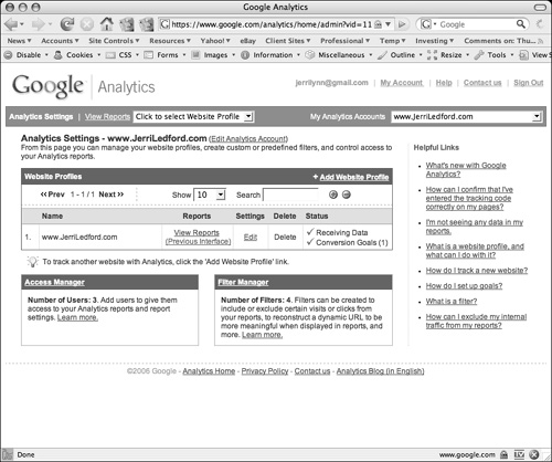 The main Google Analytics dashboard
