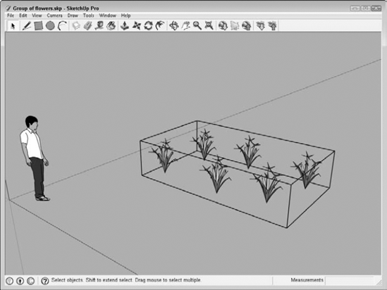 All objects within a group are included in the bounding box.