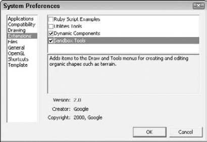 Some plug-ins are enabled through the Extensions panel in the System Preferences dialog box.