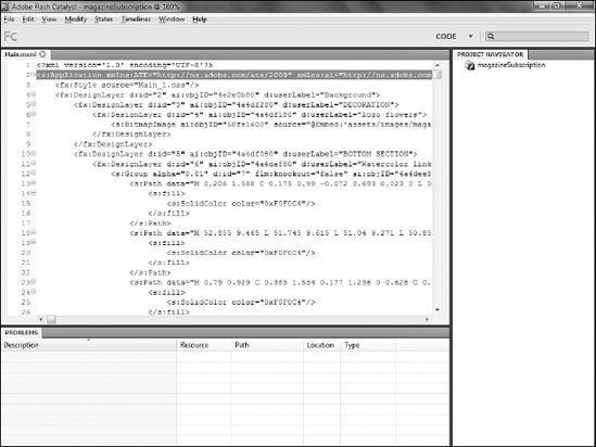 The Code workspace in Flash Catalyst