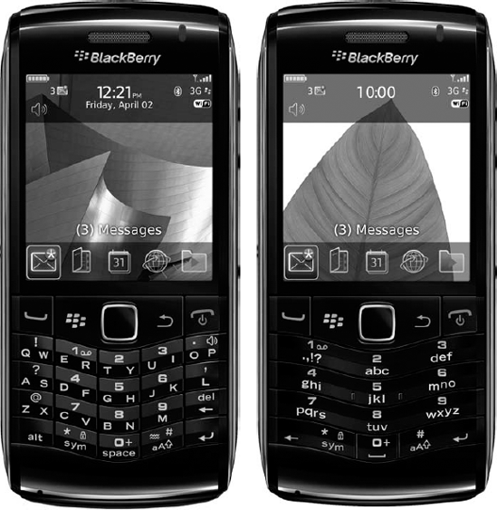 Main features on a BlackBerry Pearl 9100 and 9105.