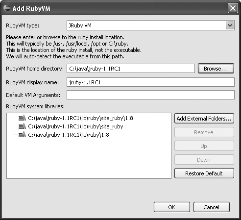 RDT Add RubyVM dialog