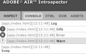Introspector console logging types