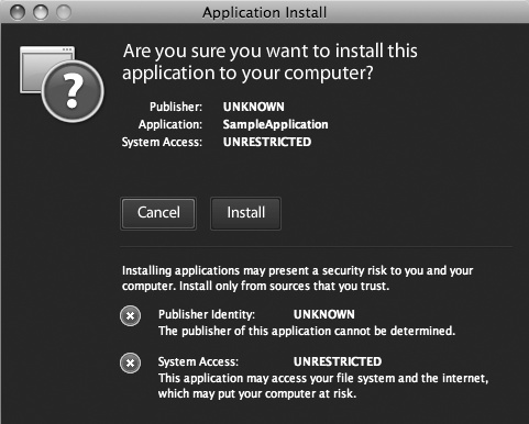 Installation dialog box with self-signed certificate