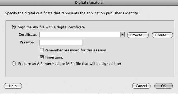 Digital signature dialog box in Flash