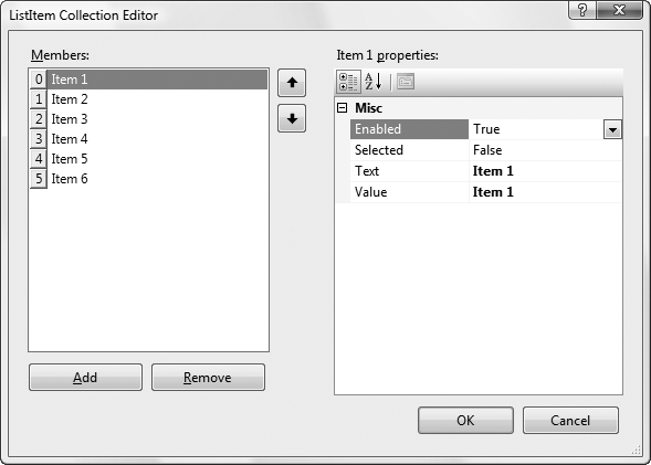 The ListItem Collection Editor