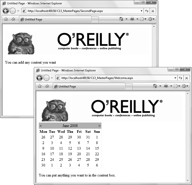 The O’Reilly site with master pages