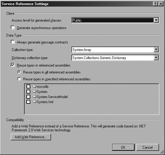 Advanced options for the service reference