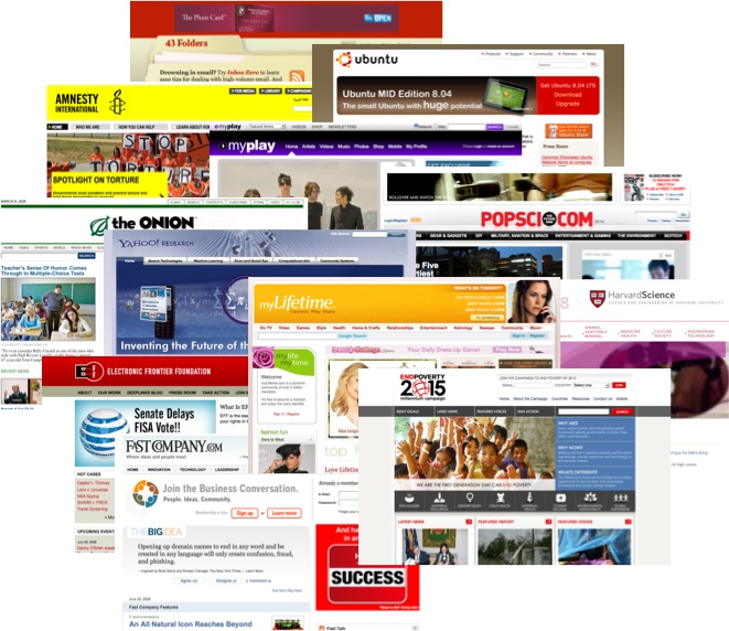 Screenshots of several high-profile Drupal websites