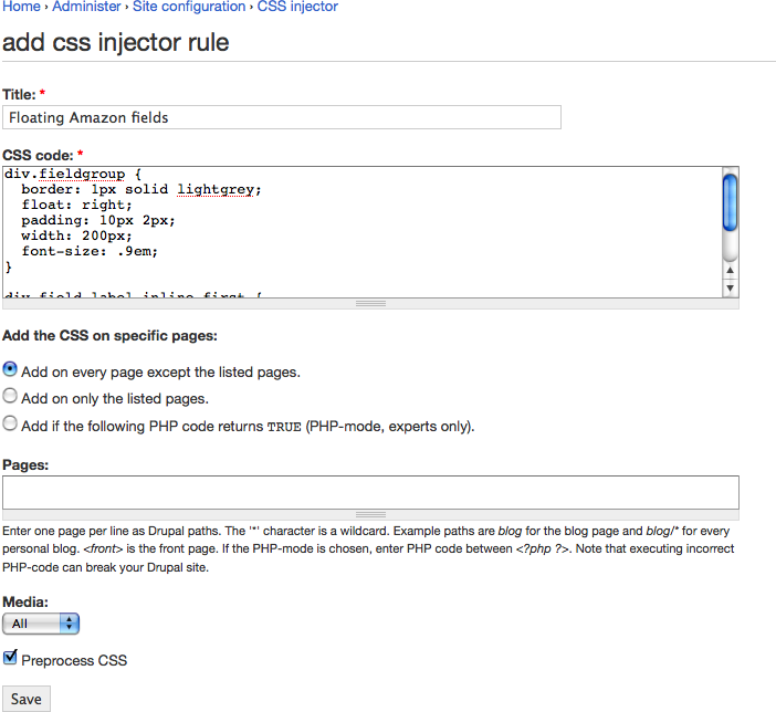 Adding a new CSS injector rule