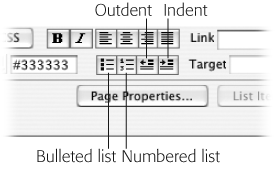 Many of the Property inspector’s text formatting options are similar to tools you’d find in a word processing program: B for bold, I for italics, text-alignment options, bulleted and numbered lists, and so on.