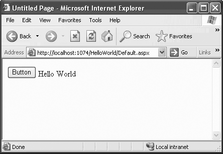 This is what the HelloWorld web site will look like after the user clicks the Button.