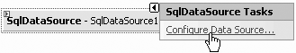 A Smart Tag opens when you drag the SqlDataSource control onto your page allowing you to configure the data source.