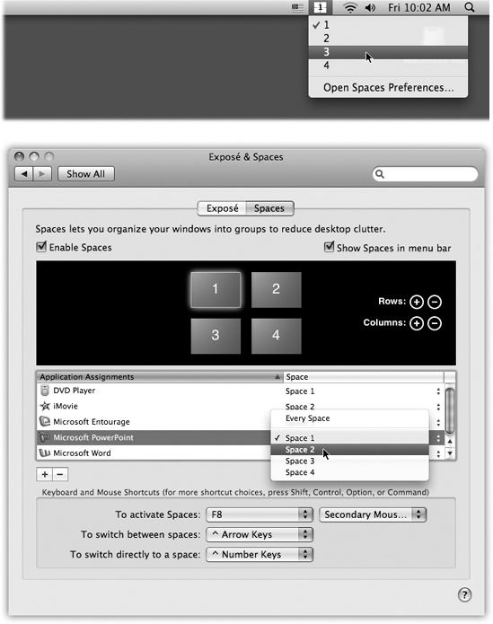 Use the controls at the top to specify how many virtual screens you want—how many rows, how many columns, up to 16 in all. Use the middle section to specify where you want particular programs to appear (that is, on which screen) when they open. Use the bottom controls to set up how you want to move from one screen to another.