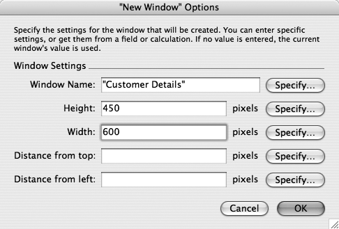 The Window Options dialog box lets your script open and close windows and move them around the screen. You can use it to make annoying coworkers think they have poltergeists in their PCs, or just make windows behave properly when your scripts run. See the box on for advice.
