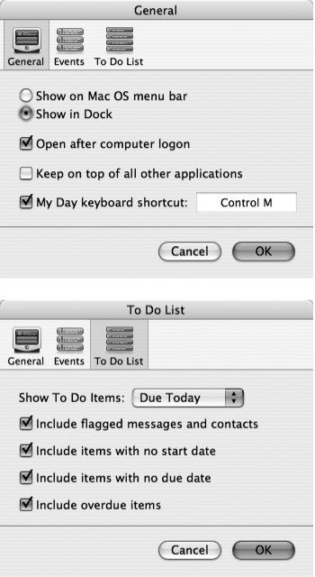 Entourage’s Spelling window flags questionable words; you click the buttons on the right to ignore, add, or correct those words. The Options button at the bottom is a direct link to the Entourage’s Spelling preferences, where you can control the various spell check options.