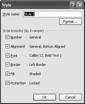 You can create new Excel 2007 styles by using the controls in the Style dialog box.