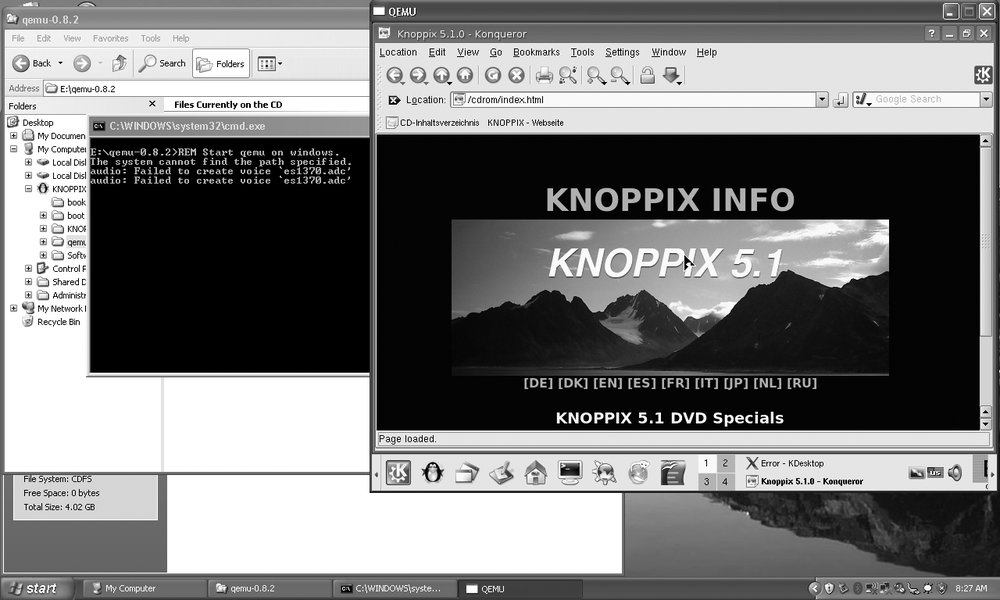 Running Knoppix from a virtualized host with Qemu.