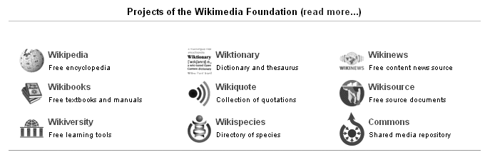 The Wikimedia Foundation has eight parallel projects, the oldest of which is Wikipedia, plus the Commons, a central repository of pictures and other media.