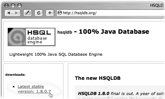 Latest stable version link on the HSQLDB home page