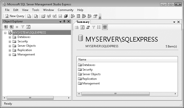 SQL Server 2005 Management Studio Express main form