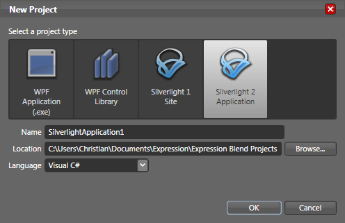 Creating a Silverlight application within Blend for Silverlight 2