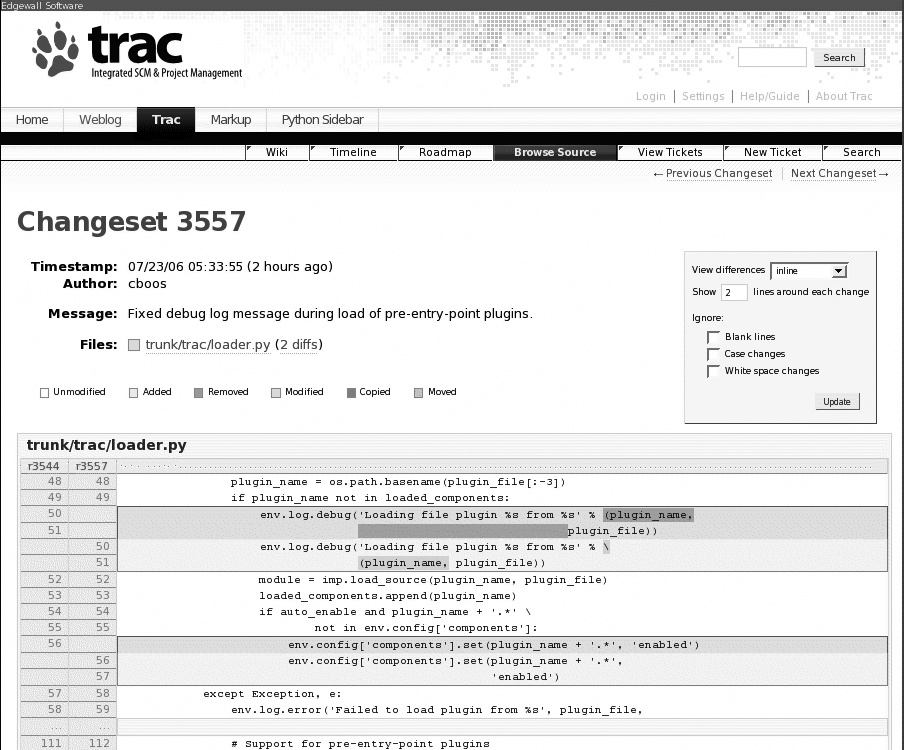 Visualising a Subversion Changeset in Trac