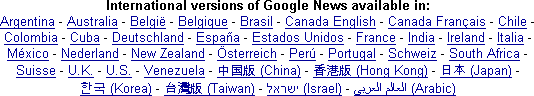 Country selections on Google News