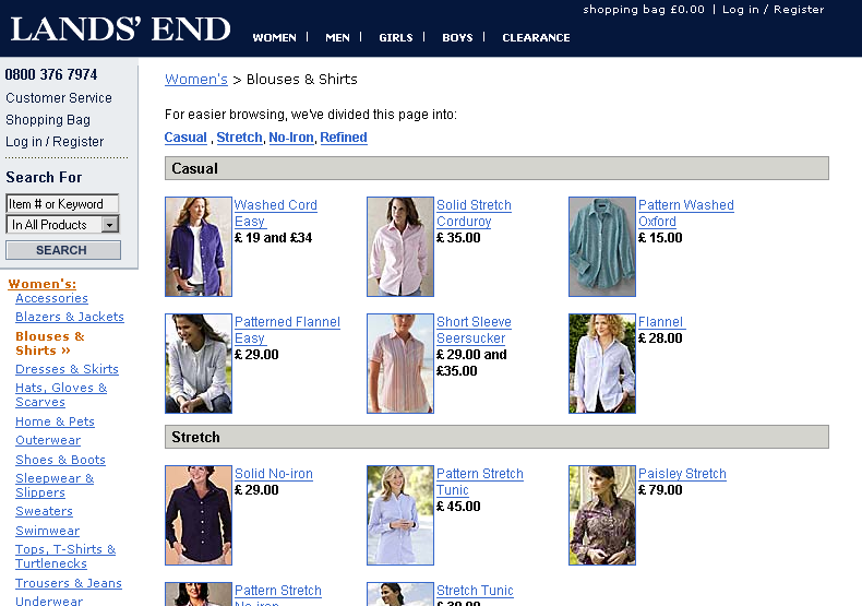 A gallery of women's blouses and shirts on Landsend.co.uk