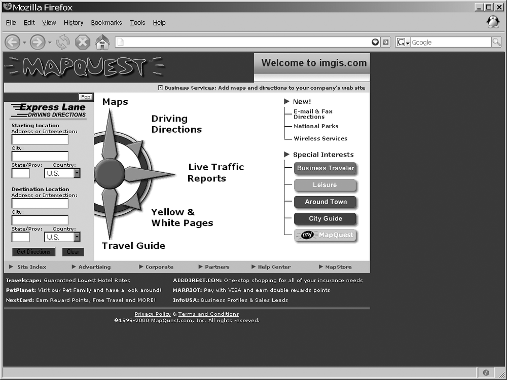 MapQuest’s home page in 2000, according to The Wayback Machine ()