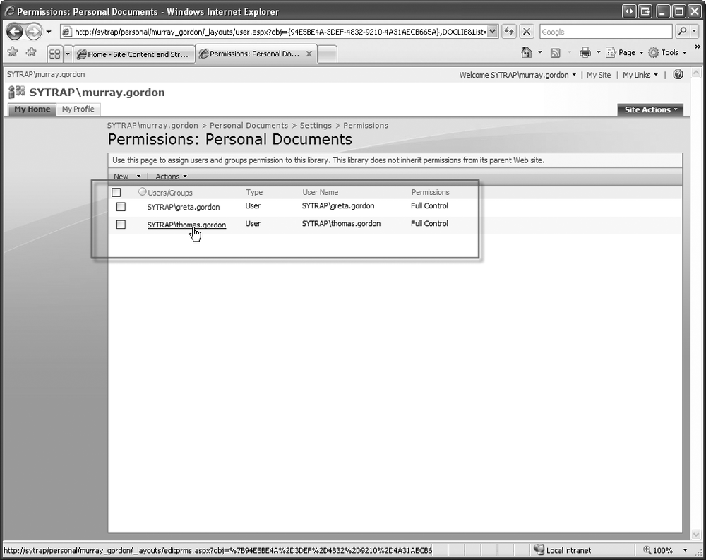 Screen for editing public permissions on content in “Personal Documents”