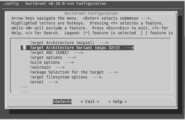 Buildroot main configuration menu