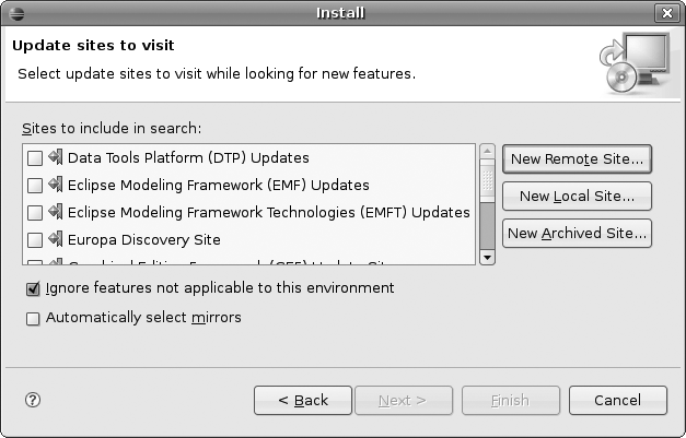 Eclipse Install dialog with update sites
            screenshot