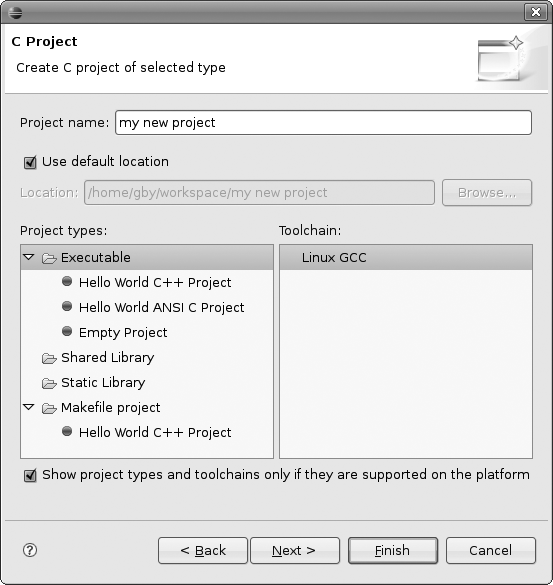 Eclipse C/C++ Project Wizard screenshot