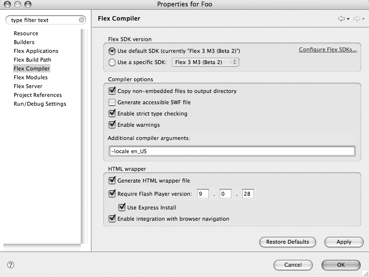 Setting compiler options