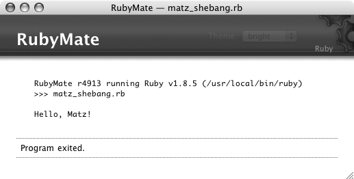 Results of running a Ruby program in TextMate